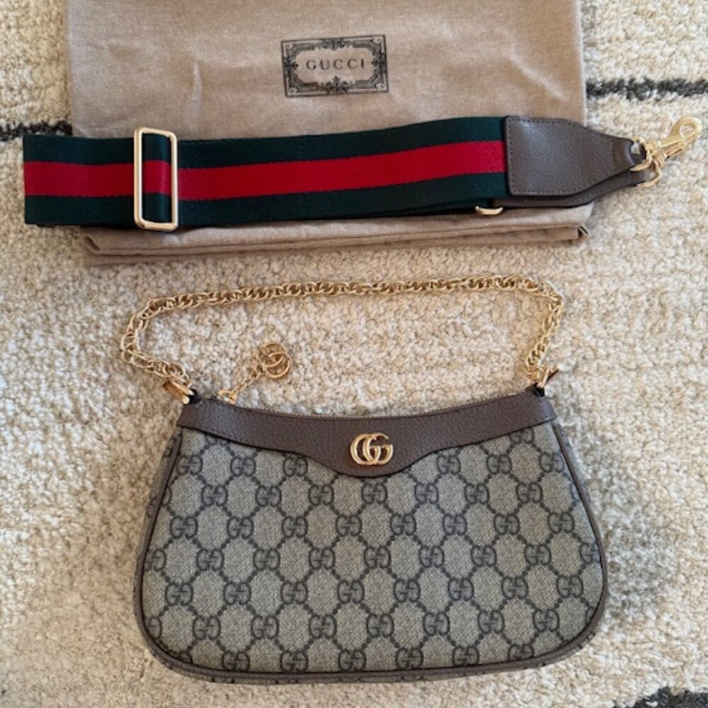 Authentic Gucci GG Supreme Monogram Small Ophidia Hobo Shoulder Bag Beige Brown